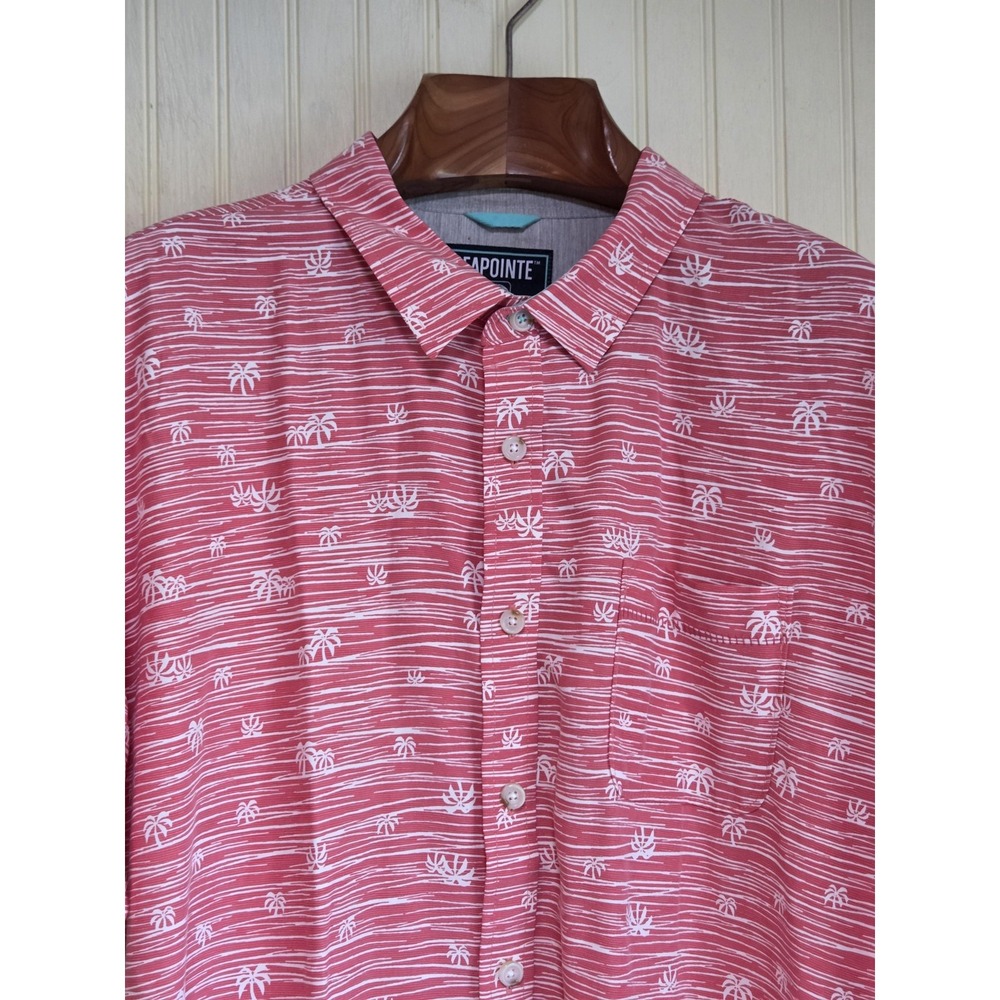 Seapointe Shirt Mens Extra Large Pink Palm Tree Hawaiian Button‎ Up Tropical